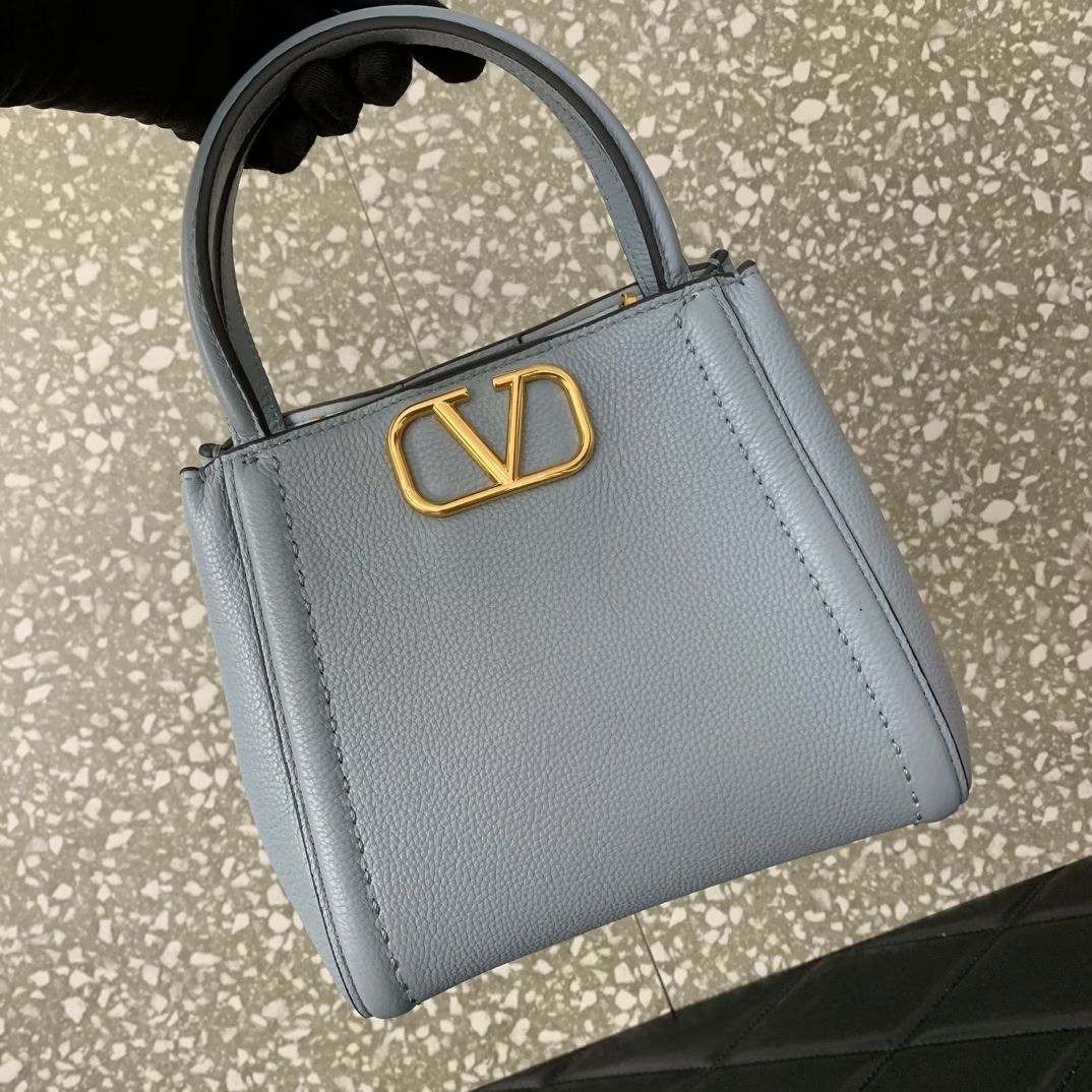 Valentino Garavani Alltime Small Handbag in Porcelain Blue Grainy Calfskin